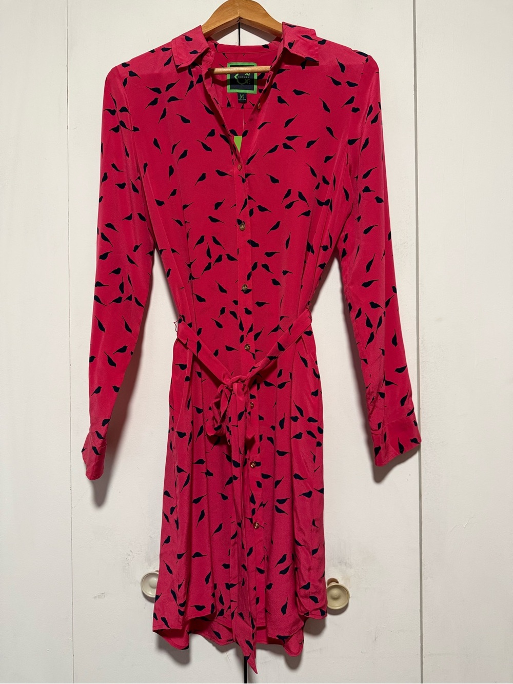 Women’s Pink Silk Shirt Dress with Tie Waist